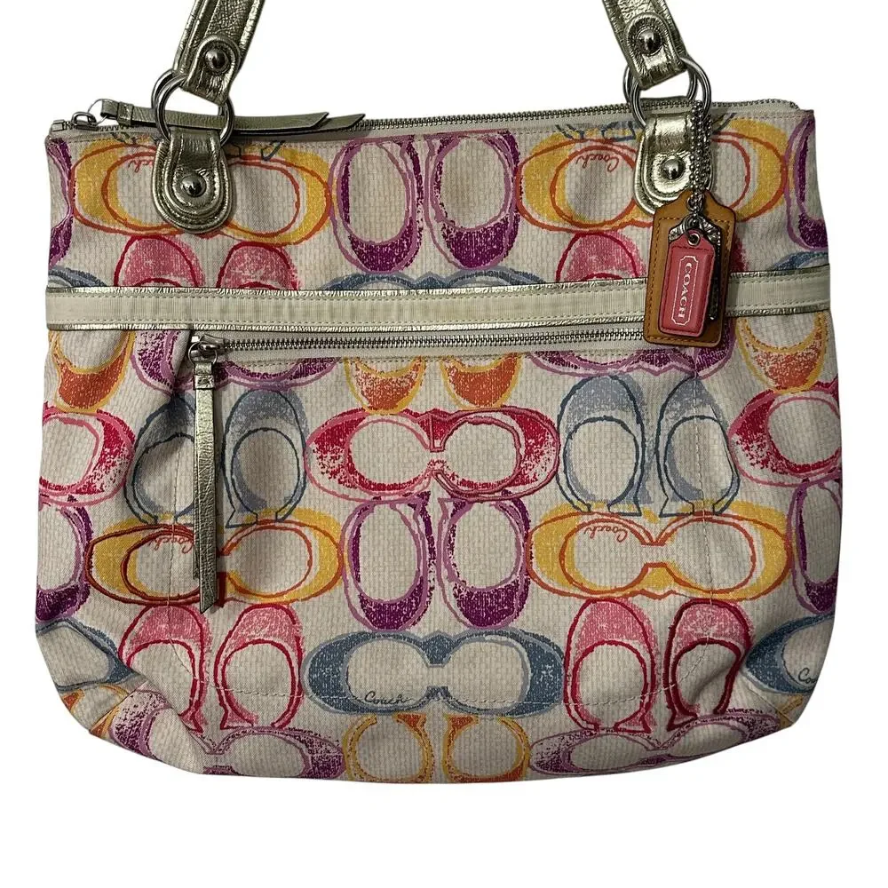 Coach Poppy Dream Glam Tote Multicolor Signature C Shoulder Bag Purse 19023